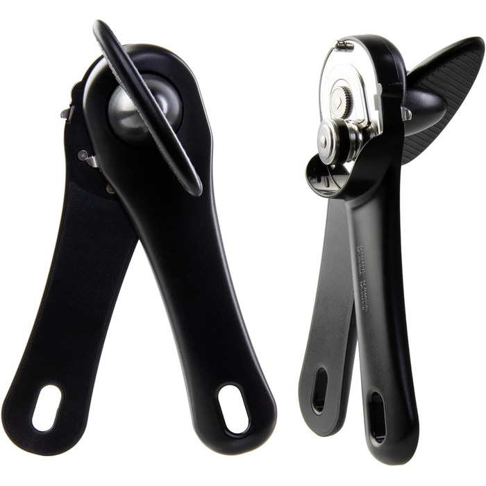 Відкривачка для банок Wenco ручна з інтегрованою пінцетом, безпечна, для правшів та лівшів, для людей похилого віку, 17 см, пластик/нержавіюча сталь, чорна (Версія 2021)