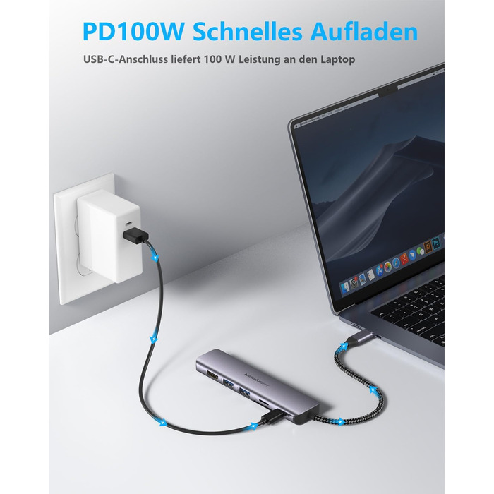 Док-станція для ноутбука Newmight з двома HDMI, підтримка 2 моніторів 4K, Ethernet 1 Gbps, PD 100W, 3 USB 3.0, SD/TF Reader, USB-C, для HP/Dell (сіра)