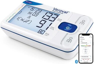 Veroval Duo Control – тонометр на плечі для контролю артеріального тиску при порушеннях серцевого ритму | цифровий, з додатком (Bluetooth), контролем положення манжети, індикатором спокою та програмним забезпеченням (великий, стандартний)