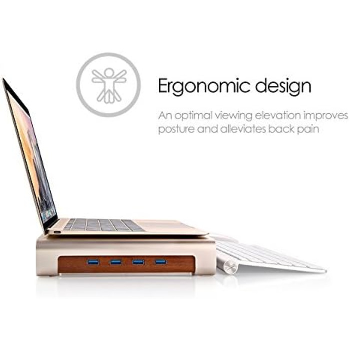 Підставка для монітора з 4 USB, алюмінієва, золота, для iMac, MacBook, ноутбуків і ПК