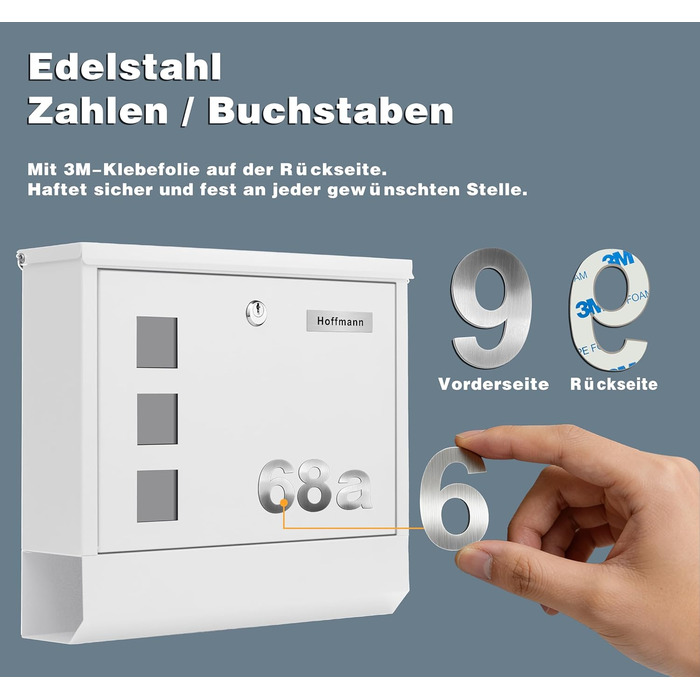 Поштовий ящик Zedelmaier Anthrazit RAL 7016 з газетницею та індивідуальним табличкою з нержавіючої сталі та 3D номером будинку, сучасний, стійкий до погодних умов, подвійне порошкове покриття