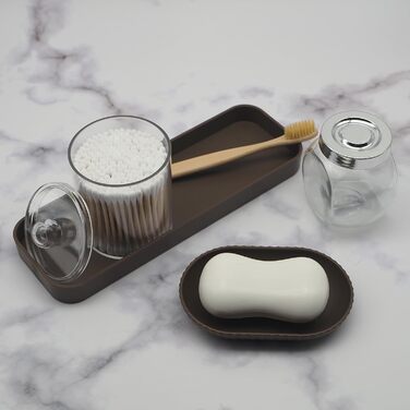 Комплект аксесуарів для ванної кімнати, 10 предметів: коричневий набір з відром, тримачем для зубних щіток, мильничкою, дозатором мила, тримачем для унітазного йоржика, контейнером для ватних паличок та кришкою для серветок