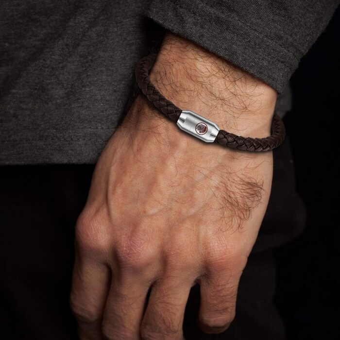 Чоловічий браслет Casisto.J з натуральної шкіри, плетіння, з магнітною застібкою, коричневий, 17.5 см
