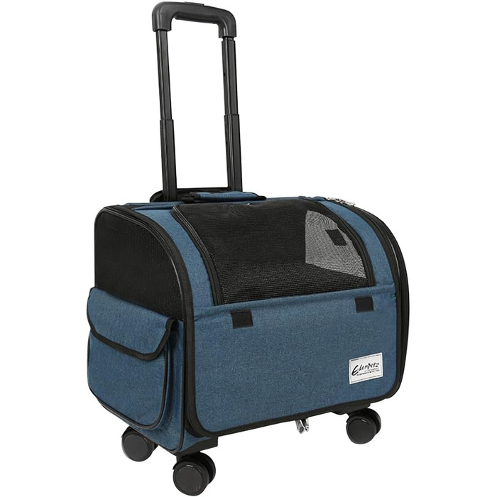 Сумка-переноска для собак та котів Galatée з колесами, транспортна переноска для тварин, схвалена авіакомпаніями, складна переноска з дихаючою сіткою, візок для домашніх тварин (білий/блакитний)