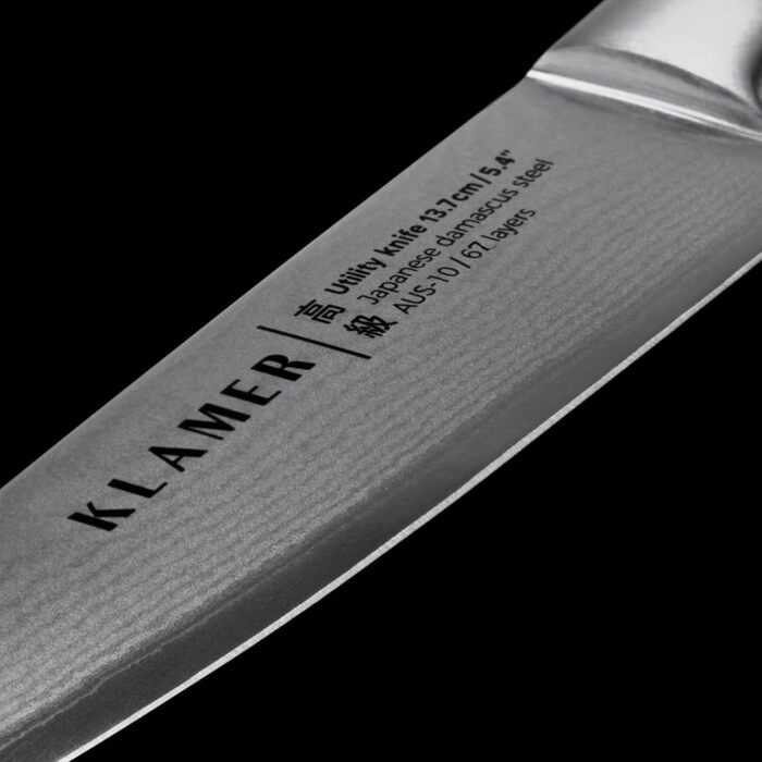 Ніж Сантоку преміум-класу Klamer з дамаської сталі, 18 см | Набір кухонних ножів 3 шт.