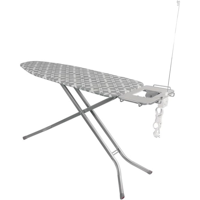 Професійне прасувальне обладнання з розеткою, тримачем для кабелю та підставкою для праски, антиковзаюче покриття, регульована висота до 99 см, складане, поверхня для прасування 120 x 42 см