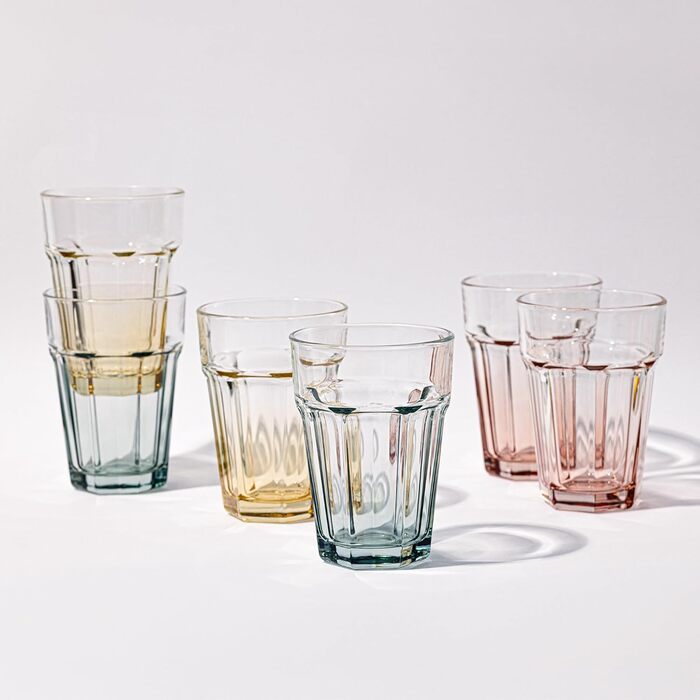 Cocktail Glasses Large Drinking Glasses Cuba Libre Glasses | 425 ml | Set of 6 | Cocktail Highball Water Glass Set Tumblers Retro Design | GIGI Collection | WATERCOLOR OMBRE - Hand Wash