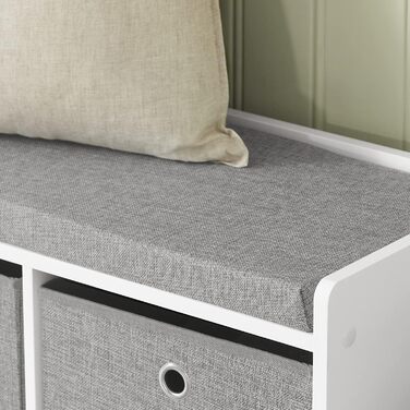 SoBuy FSR65-DG Storage Ottoman Bench, Shoe Bench with Seating Area, Shoe Chest with 3 Gray Baskets, White, WxDxH approx.: 102x45x32cm, 3 Baskets White