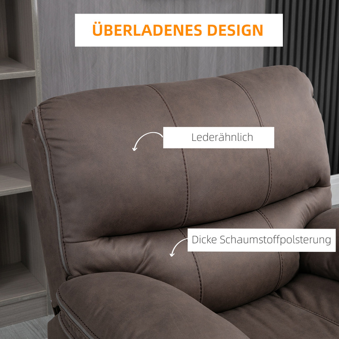 HOMCOM Recliner Chair, TV Chair with Reclining Function, TV Chair with Footrest, Upholstered Reclining Chair, Lounge Chair with Faux Leather Microfiber Cover, Holds up to 150 kg (220 lbs) for Living Room, Brown | Aosom