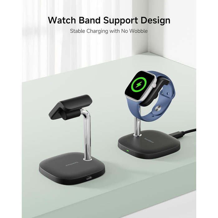 Зарядний пристрій для Apple Watch SwanScout 505A (Чорний): сумісний з Ultra 3, SE 3, Series 10, 9, 8, 7, 6, 5, 4, 3, 2, SE 2, 5W, бездротовий, регульований кут