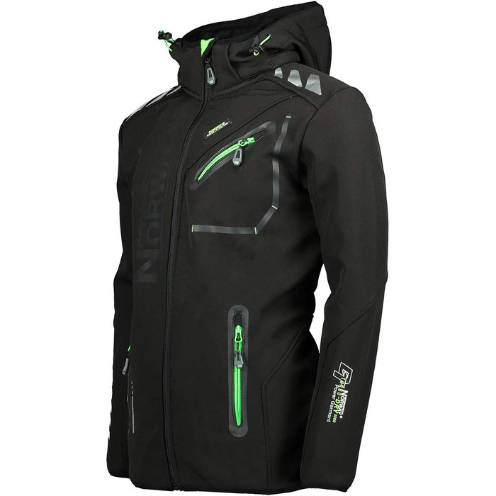 Чоловіча водонепроникна куртка Softshell Geographical Norway Royaute — дихаюча тактична вітрівка з капюшоном для зими та активного відпочинку (Black_Green, L)