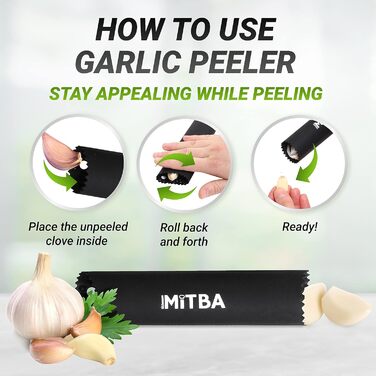 MiTBA Garlic Press Set with Non-Slip Handles - Includes Crusher, Silicone Peeler & Cleaning Brush