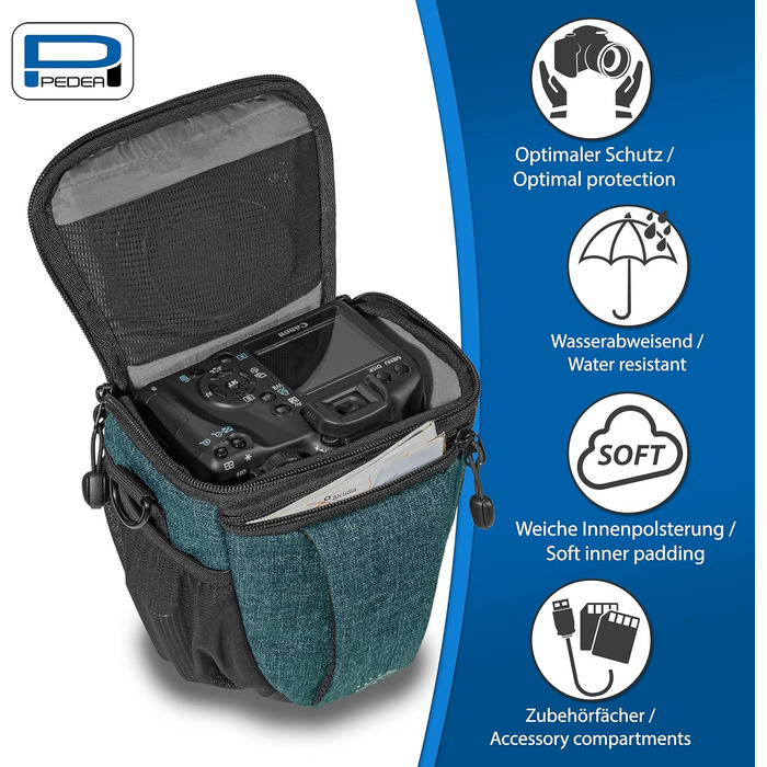Сумка для камери Pedea: стильна модель для DSLR/SLR/System Camera з дощем, розмір M (Petrol, Single)