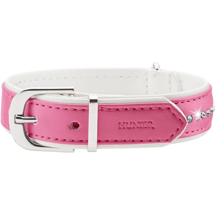 Нашийник для собак HUNTER MODERN ART LUXUS, штучна шкіра, стрази, розмір 37 (XS-S), рожевий/білий