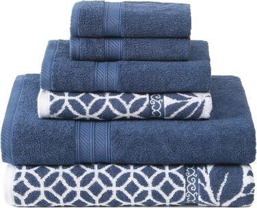 Набір рушників Modern Threads Trefoil Filigranes: 6 рушників (полотенця, рушники для рук), 100% бавовна, двобоколі, джкард, швидковисихаючі, Indigo/Mandala-traum, преміум якість