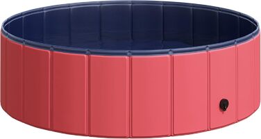 PawHut Dog Bath Tub Dog Pool Bathtub Swimming Pool Water Pool for Dogs 120 x 30 cm (Red+dark blue, 100L x 100W x 30H cm)