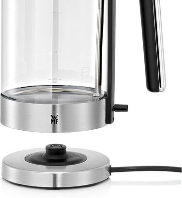 WMF Lono Glass Kettle 1.7 Liter, Glass Kettle with Scale Filter, Cordless, 3000 Watts, Matte Stainless Steel