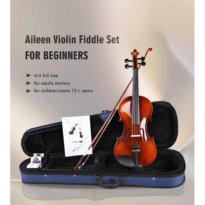 Скрипка Aileen Violin 4/4 для дорослих, скрипка для початківців, глянцевий античний дизайн