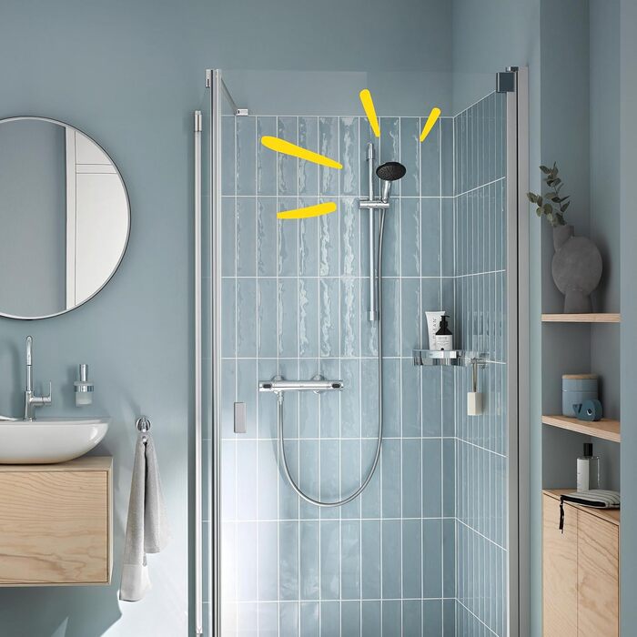 GROHE Vitalio 110 - 14l per minute (2 spray patterns, standard connection, silicone ring protects against falls, with 150cm shower hose), round, chrome, 26972001 (hand shower)