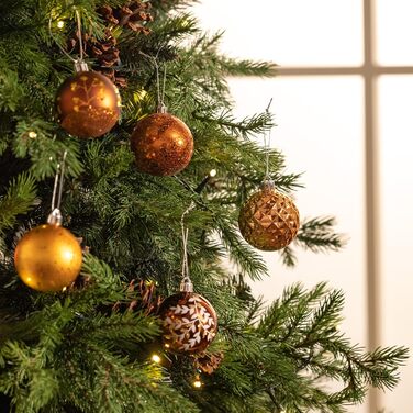 Набір ялинкових прикрас Valery Madelyn (20 шт, 6 см, бронза) - пластикові кулі з гачками, тематика 