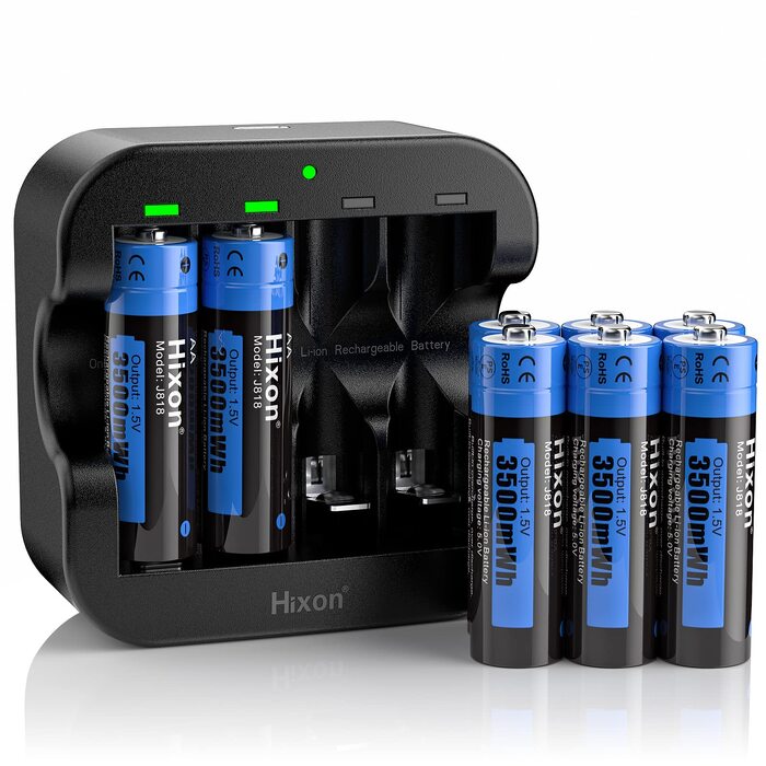 Акумулятори Hixon AA 1.5V Li-ion, 3500mWh високої ємності, комплект 8 шт. з зарядним пристроєм USB Type-C (швидка зарядка 2г)