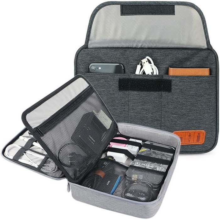 Органайзер для кабелів - сумка-органайзер для подорожей, аксесуари для електроніки, кейс для кабелів (28.5 x 23 x 6 см, чорний)