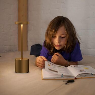 Настільна лампа бездротова LED акумуляторна, диммована, метал/алюміній. Переносний світильник USB для спальні, їдальні, бару, тераси (Титан)