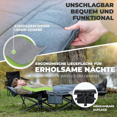 Кемпінгове ліжко NORDICTRAILS - XXL, комфортне, розкладне | Для відпочинку на природі, гостей, риболовлі | З м'яким матрацом (сірий)