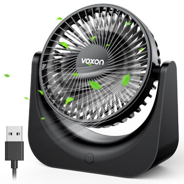 Настільний USB-вентилятор VOXON, міні-вентилятор з 5 швидкостями, безшумний портативний вентилятор для офісу та дому, кабель 1.5м, чорний