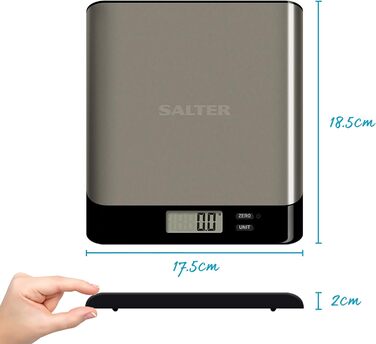 Кухонні ваги Salter Arc Pro: цифрові, з нержавіючої сталі, LCD дисплей, функція тарування, 5 кг, чорний колір