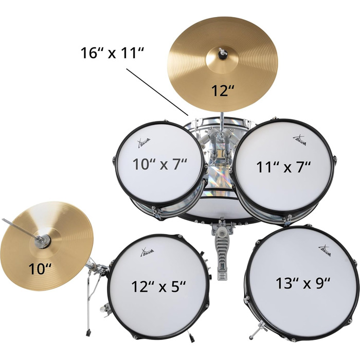 XDrum Junior Pro Kinder барабанний комплект Red - для дітей 5-9 років - з аксесуарами та навчальним посібником (Laser Silver, Single)