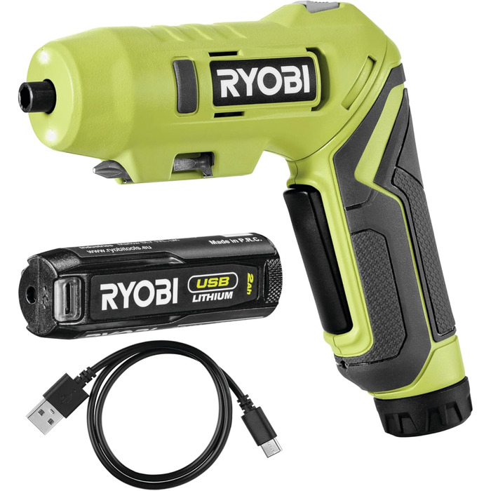 RYOBI 4V USB-Li-Ion акумуляторний шурупокрут ERGO RSD4-120TA2 (з акумулятором 4V 2.0Ah, USB-C кабелем та насадками)
