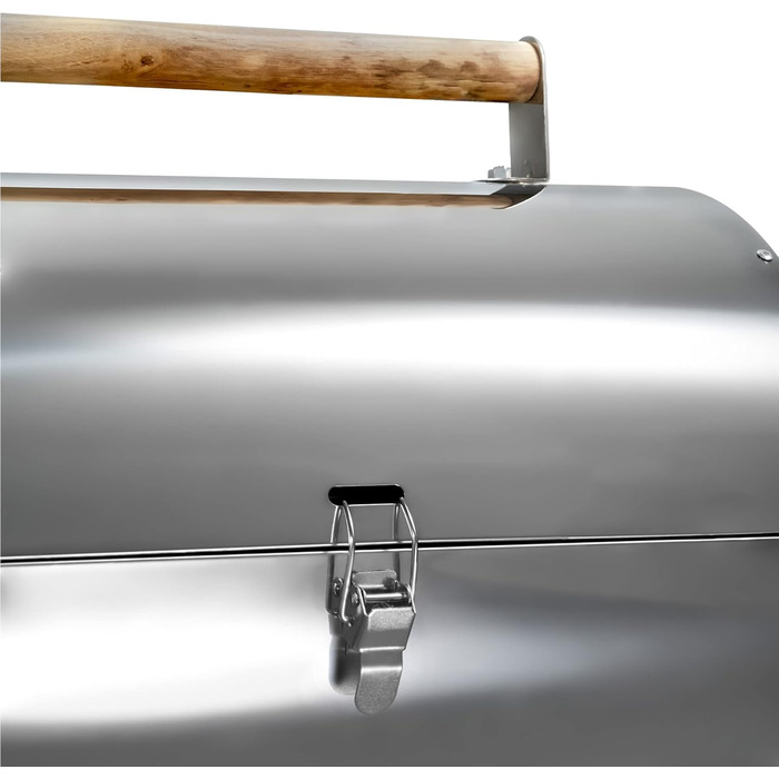 BBQ гриль із нержавіючої сталі tectake, велика подвійна решітка, для вугілля, срібний