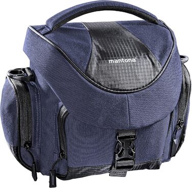 Сумка для камери Mantona Premium - підходить для камер DSR та DSM з об'єктивом (з пилозахистом, м'яким ремінцем, блискавкою, регульованим внутрішнім відділенням) (L, Синій)