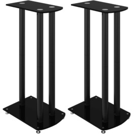 Підставка для колонок 2 шт. від vidaXL: міцна конструкція з 3-х стовпців, антиковзні ніжки, скло (чорний)