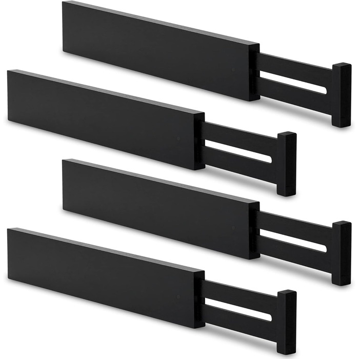Utoplike Bamboo Adjustable Drawer Divider (4-pack), Large Drawer Organizer with Spring-loaded for Clothing, Silverware, Utensils in Kitchen, Bathroom, Bedroom, Baby Drawer, Black