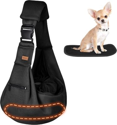 Сумка-переноска для собак CUBY, літня, для маленьких собак та котів, сітка, ремінь на одне плече, чорна, з підстилкою для ніг, регульована