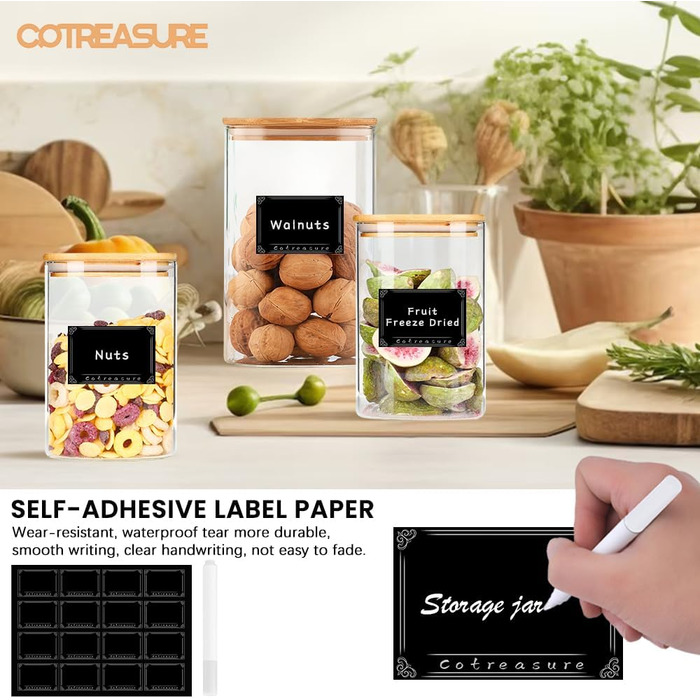 Cotreasure Storage Jars with Lids, 1150 ml x 530 ml Storage Jars with Lids, Airtight, Glass Containers, Spaghetti Storage, Spice Jars (42 Set)
