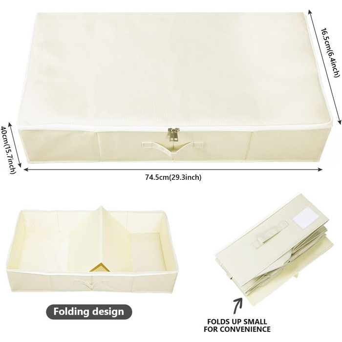 Складана коробка для зберігання під ліжком, 90x42x18 см, з ручками та блискавкою, чорно-сіра, органайзер для ковдр та одягу