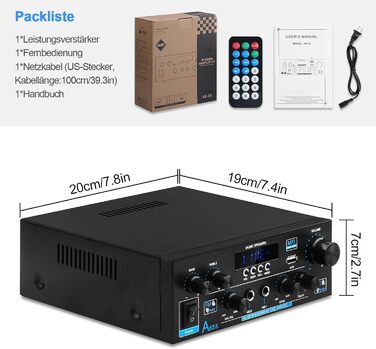 HiFi підсилювач AK55 Bluetooth, стерео аудіо підсилювач 2-канальний, 2x70Вт (макс. 600Вт), цифровий саунд підсилювач 12В/220В для дому та авто