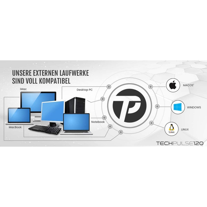 Зовнішній Blu-ray привід techPulse120 USB 3.0: 3D запис M-Disc, BDXL, DVD, CD, Slim дизайн, алюміній, чорний — для ноутбуків, ПК, Windows, MacOS, MacBook Pro Air