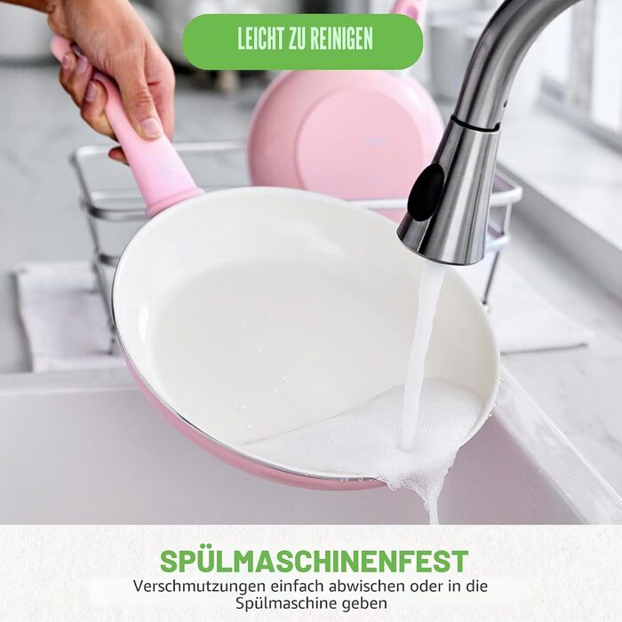 Набір кухонного посуду GreenLife Soft Grip з керамічним антипригарним покриттям, 16 предметів (сковорода, сотейник, каструлі), без PFAS, підходить для посудомийки та духовки, Рожевий
