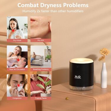 Увлажнитель воздуха Mini USB с LED-подсветкой AIR Humidifier - для спальни, растений, детской, офиса, детской комнаты (Зеленый) (Черный)