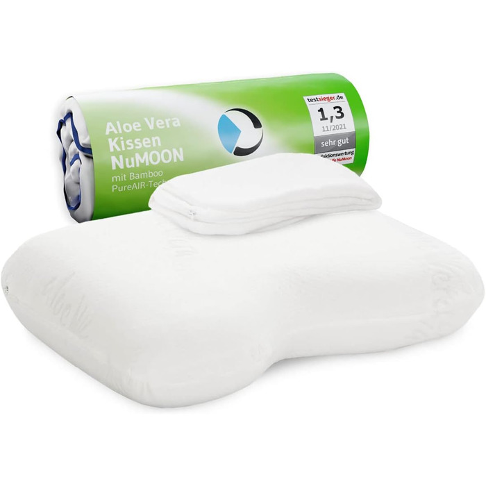 Orthopedic Neck Pillow / Side Sleeper Pillow NuMOON for Cervical Spine Pressure Relief, Recommended by Experts, Pillow for Allergy Sufferers, Anti-inflammatory Aloe Vera Extract & Free Cover