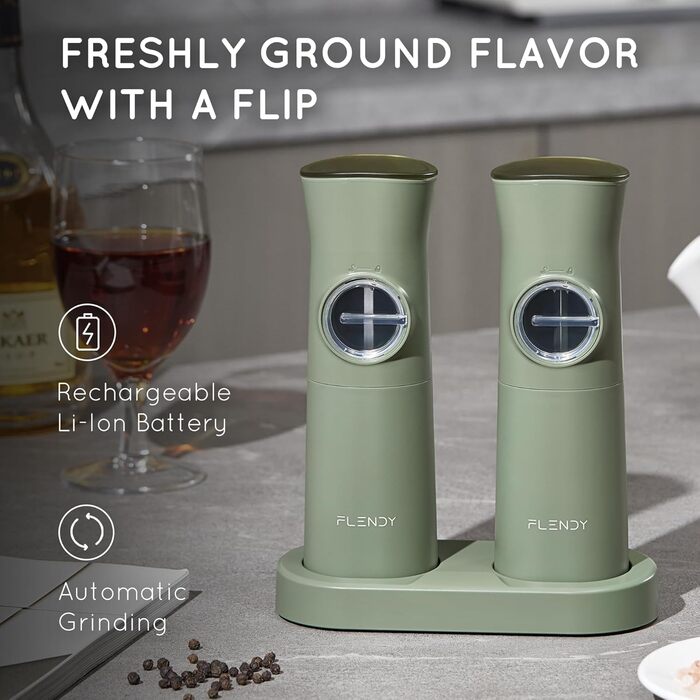 Gravity Electric Salt and Pepper Grinder Set, 2-Piece Set Rechargeable Electric Salt and Pepper Shakers with USB-C Charging Station, Electric Spice Mill for Dry Spices
