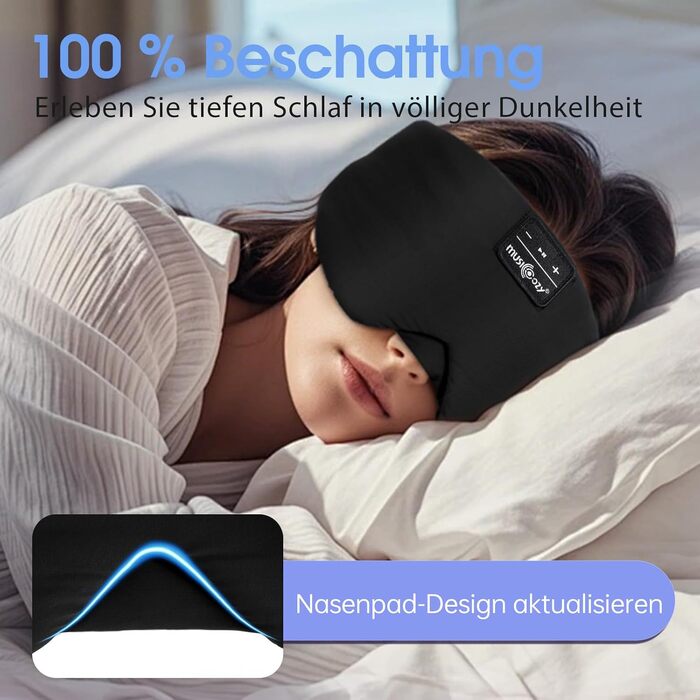 Маска для сну з Bluetooth навушниками, шовкова, 100% затемнення, для чоловіків та жінок, м'яка, для сну, подорожей та релаксації, чорна
