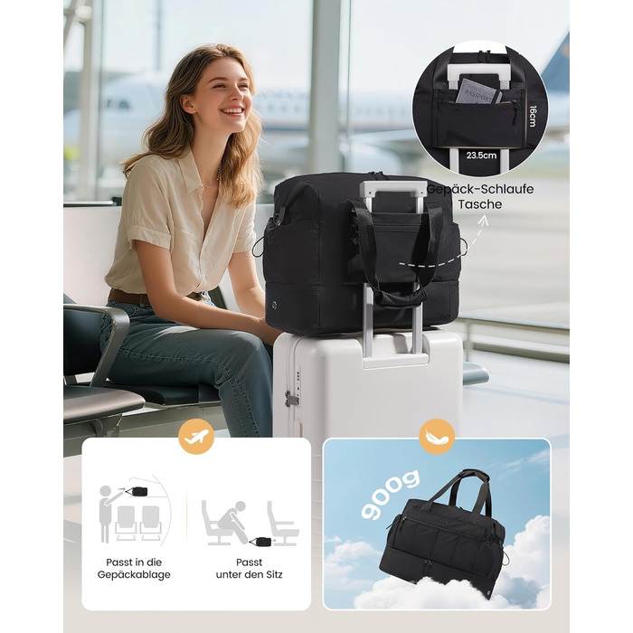 Сумка-трансформер LOVEVOOK для жінок: дорожня, спортивна, для пологового будинку, з відділенням для взуття (чорна, 37л)