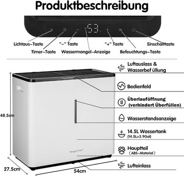 Зволожувач повітря 6L Top Fill, зволожувач повітря на основі випаровування, 1000 мл/год, автовимкнення, білий (EH22T)
