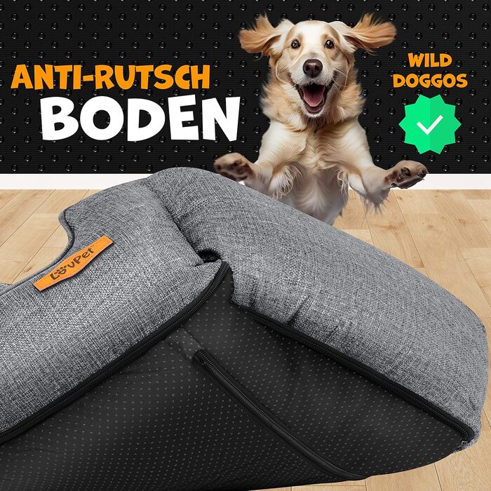 Крісло-лежанка для собак Lovpet® XL, 110 x 75 x 27 см, сіре. З мискою та іграшками. Лежанка для собак великих, середніх та маленьких порід. Знімна та пральна наволочка.