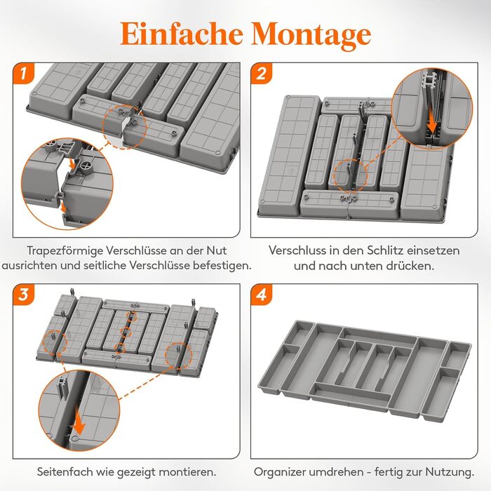 Органайзер для столових приборів Lifewit, 51.6x42 см, на 60 приборів, знімний тримач для кухонного начиння, пластиковий лоток для ложок, ножів, виделок (81.6 x 42 x 5 см)
